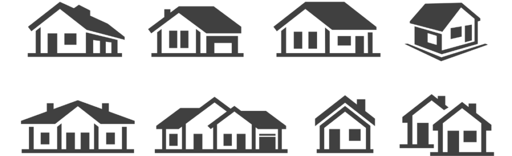 illustration of black and white houses